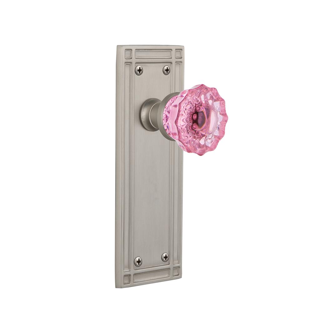 Nostalgic Warehouse MISCRP Colored Crystal Mission Plate Passage Crystal Pink Glass Door Knob in Satin Nickel